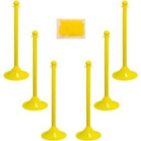 GLOBAL EQUIPMENT Mr. Chain Light Duty Plastic Stanchion Kit With 2"x50'L Chain, 41"H, Yellow, 6 Pack 71002-6